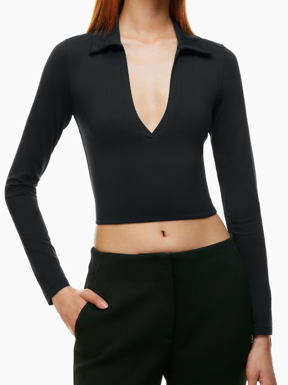 Aritzia Babaton Contour Polo Longsleeve in Black - Size M